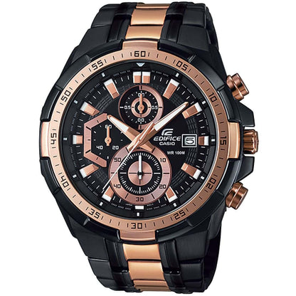 Casio Edifice Chronograph Watch for Men Black Dial with Two tone Black and Rose Gold Stainless steel Strap EFR-539BKG-1AV