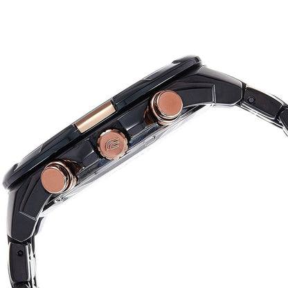 Casio Edifice Chronograph Watch for Men Black Dial with Two tone Black and Rose Gold Stainless steel Strap EFR-539BKG-1AV