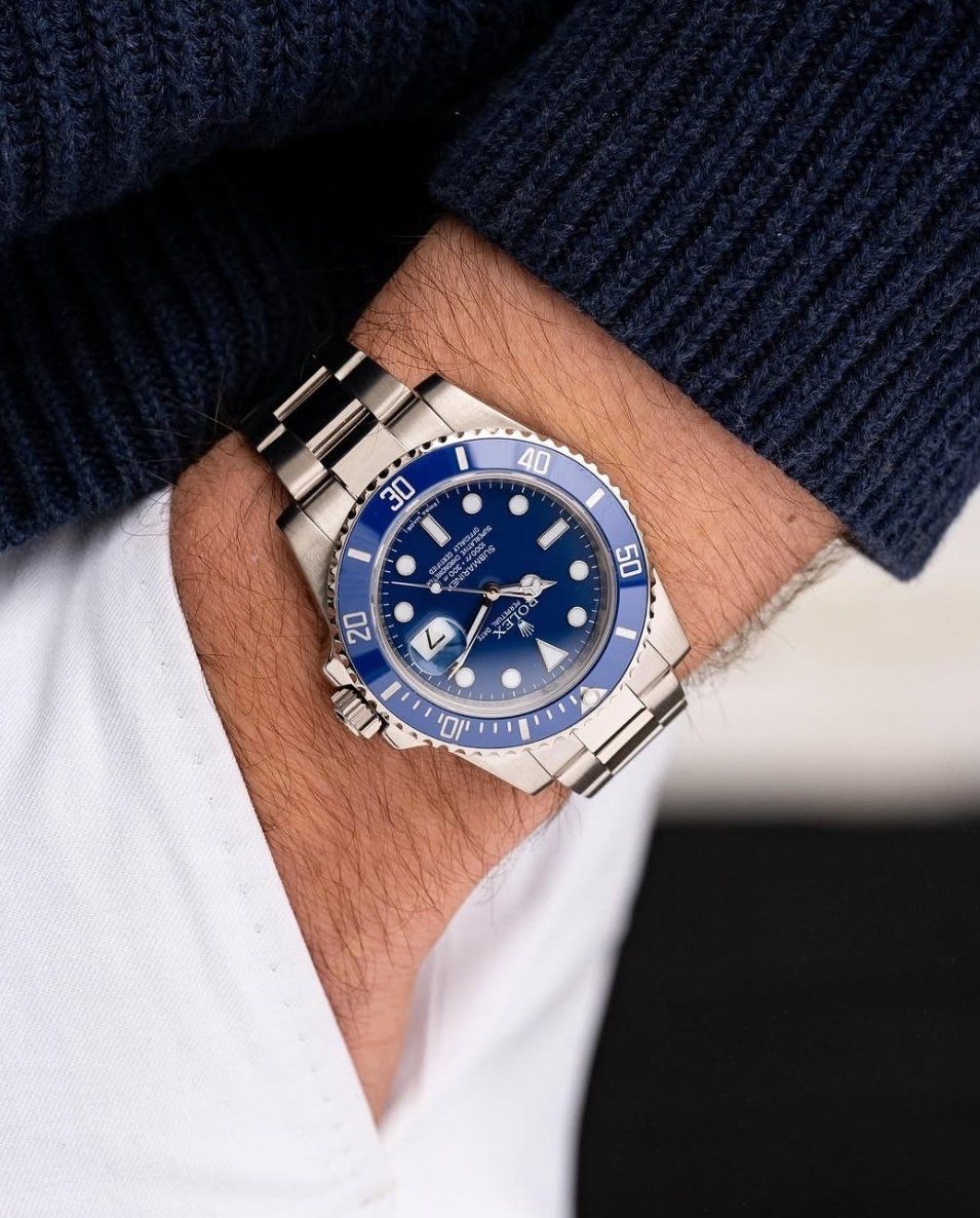 ROLEX OYSTER PERPETUAL SUBMARINER CERAMIC BEZEL WATCH BLUE WITH STAINLESS STEEL SILVER BELT