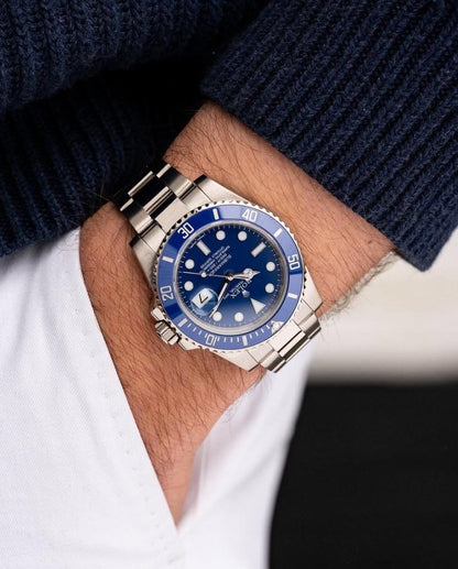 ROLEX OYSTER PERPETUAL SUBMARINER CERAMIC BEZEL WATCH BLUE WITH STAINLESS STEEL SILVER BELT